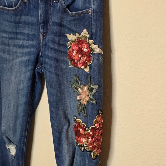 Express Women's Embroidered and Sequenced Mid-Rise Stretch Denim Leggings - Picture 2 of 9